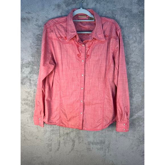 VTG Wrangler Pearl Snap Western Shirt XL Red Floral Embroidered Cowgirl Rodeo - Picture 1 of 7